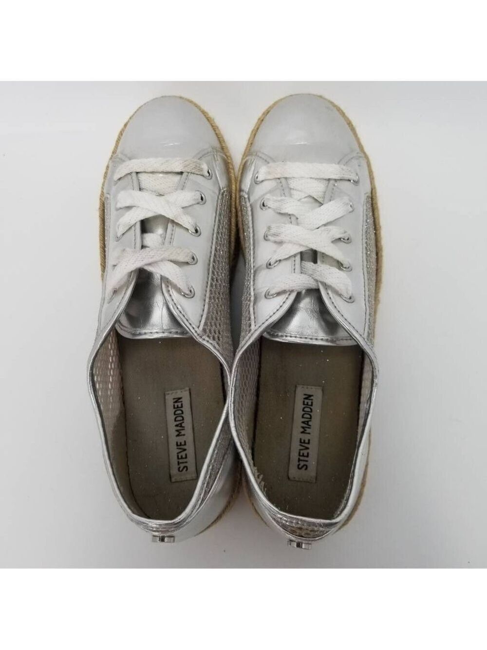 Steve Madden Mars Espadrilles Platform Silver Mesh Sneakers Lace Up Low Top 10B - Picture 6 of 11